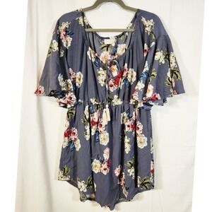 Altar'd State $74 Med Blue Gray Red White Floral Kimono Sleeve Boho Mini Dress